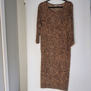 CHICO'S  Size 3 Animal print boat neck L/Sl chic drapy long dress